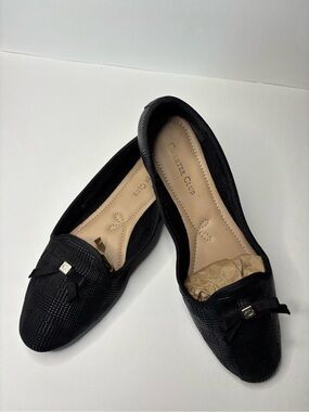 Charter Club Black Textured Ballet Flats with Bow Accent